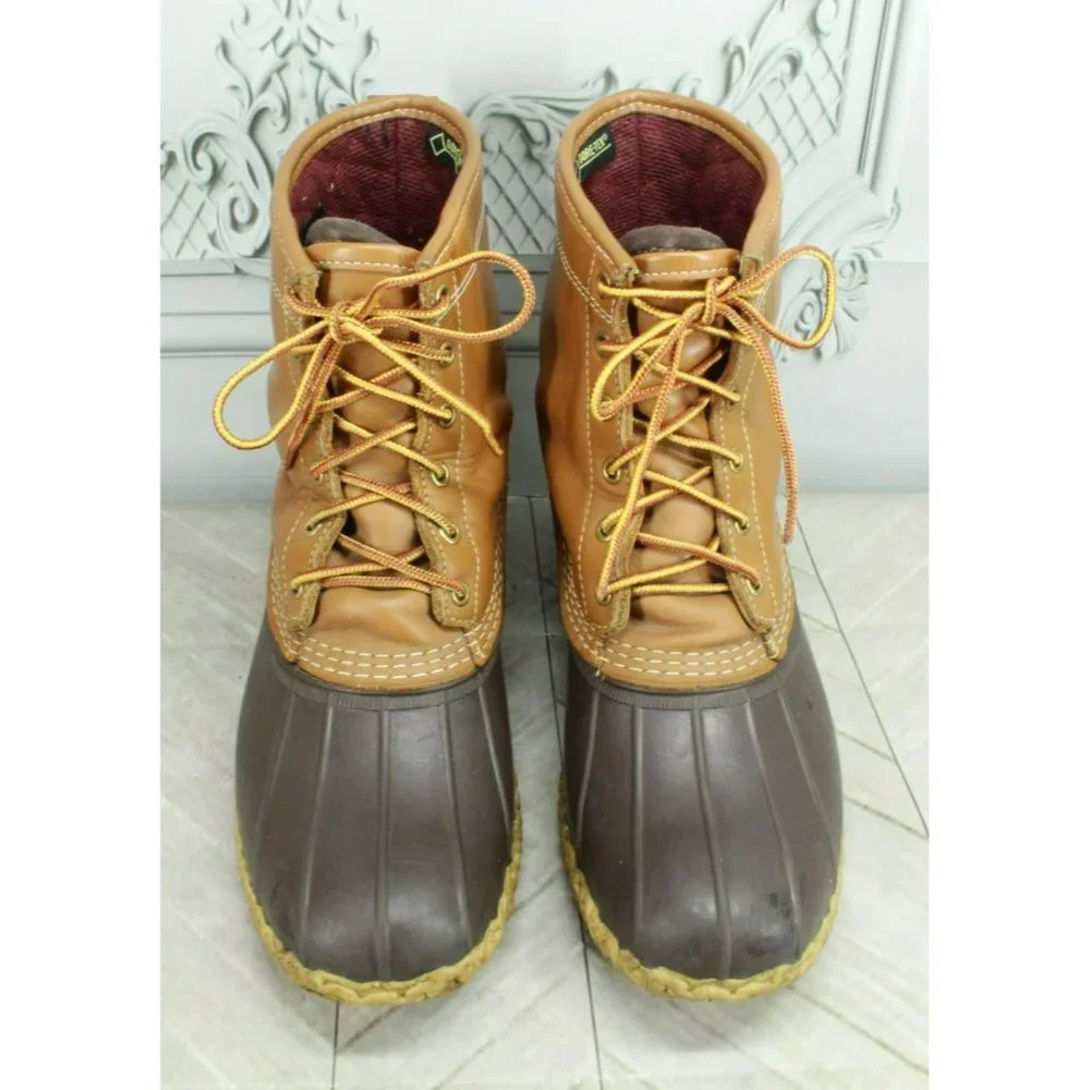 LL Bean Brown Leather Insulated Waterproof Ankle Duck Boots Size 10 M - Picture 5 of 10